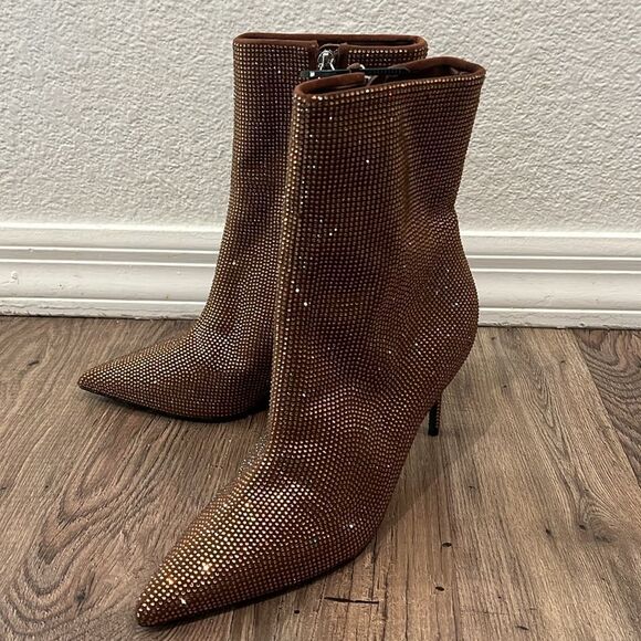 Black suede studio dahlia crystal embellished pointy boots - Picture 5 of 9